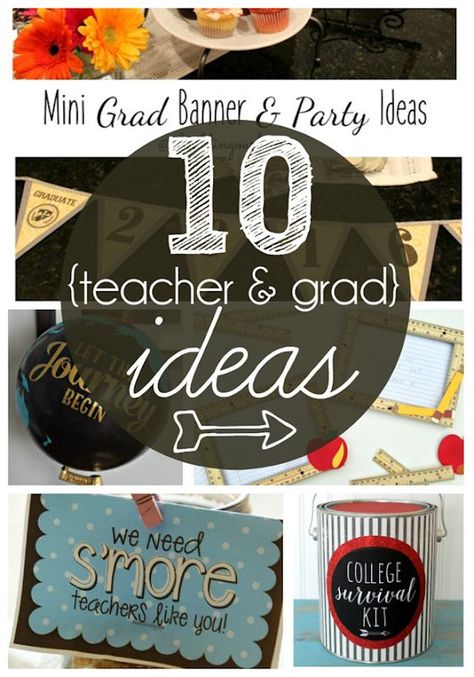 10 Teacher & Grad Ideas at GingerSnapCrafts.com #teacher #grad #giftideas Teacher Graduation Party, College Graduation Party Decorations, College Survival Kit, College Grad Party, Teacher Party, College Graduation Party, Easy Teacher Gifts, Grad Banner, Diy Graduation Gifts