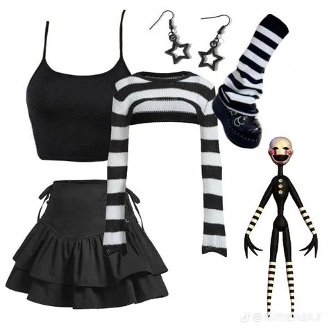 Casual Fnaf Cosplay, Fnaf Costume Cute, Fnaf Halloween Costumes Cute, Moondrop Inspired Outfit, Fnaf Movie Outfit, Bonnie Inspired Outfits Fnaf, Fnaf Puppet Costume, Fnaf Inspired Outfits Foxy, Chica Outfit Fnaf