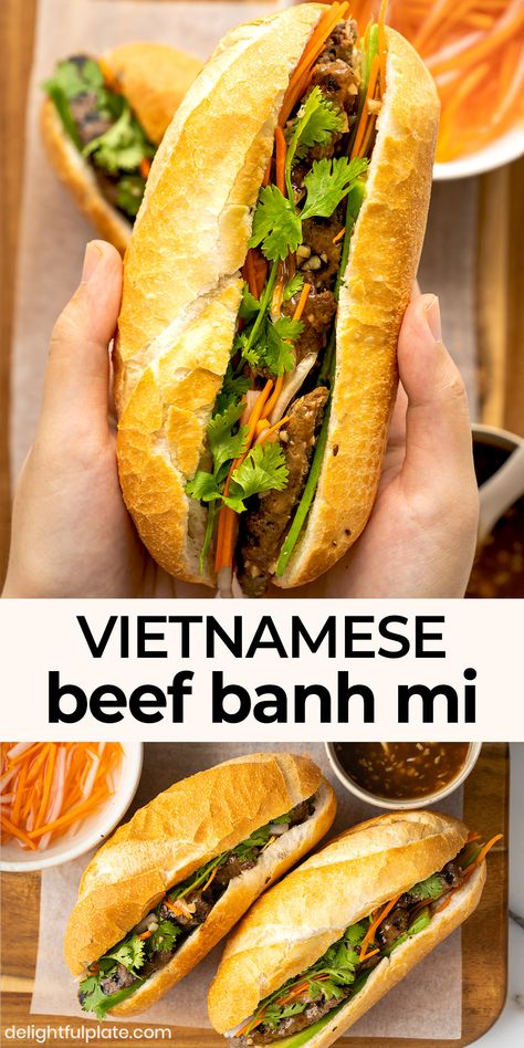 Lemongrass Beef Recipe, Beef Banh Mi, Banh Mi Sandwich Recipe, Lemongrass Beef, Lemongrass Recipes, Vietnamese Beef, Vietnamese Sandwich, Banh Mi Sandwich, Sandwhich Recipes