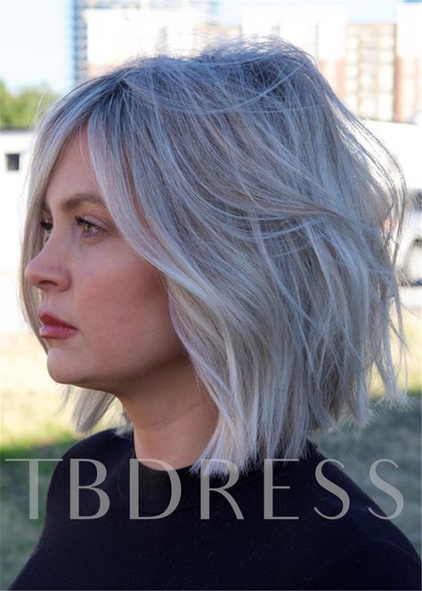 Wavy Grey Bob, Gray Hair Bob, Above The Shoulder Haircuts, Haircut Gray Hair, Shoulder Haircut, Grey Bob Hairstyles, Grey Blonde Hair, Peach Hair, Lob Hairstyle