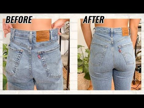 HOW TO TAKE IN THE WAIST OF YOUR JEANS | NO-SEW EASY + QUICK - YouTube | Denim hacks, Altering clothes, Refashion clothes Denim Hacks, How To Make Jeans, Altering Jeans, Sewing Jeans, Trendy Trouser, Sewing Alterations, Trouser Design, Sew Ins, Diy Fashion Hacks