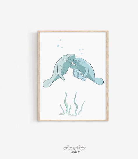 Manatee Family Print,Digital Painting,Nautical Nursery Art, Ocean Animal Wall Decor, Neutral Art, Nursery Print, Baby Shower Gift,Sea Animal Nautical Nursery Art, Wall Decor Neutral, Animals Poster, Neutral Wall Decor, Family Drawing, Neutral Art, Animal Wall Decor, Art Ocean, Nautical Nursery