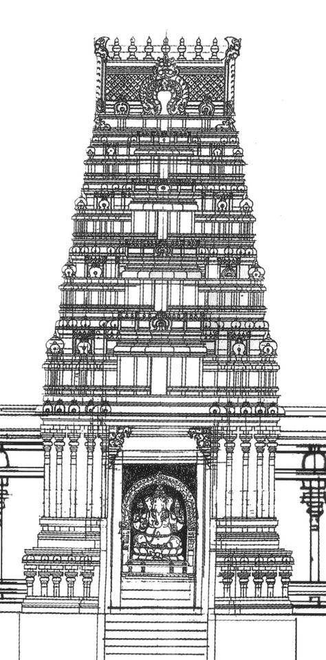 Meenakshi Temple Sketch, Shilpa Shastra, Drawing Indian, Meenakshi Temple, Temple Drawing, Pen Sketches, Ancient Indian Art, Architecture Blueprints, Ancient Drawings