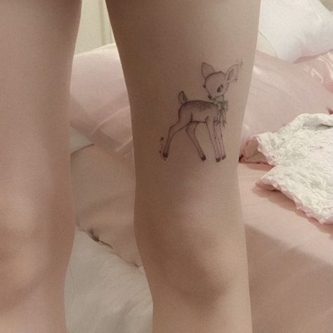 Bunny With Bow Tattoo, Coquette Tattoo, Bambi Tattoo, Fawn Tattoo, Pink Coquette Aesthetic, Deer Tattoo, Under Your Spell, Cute Little Tattoos, Heart To Heart