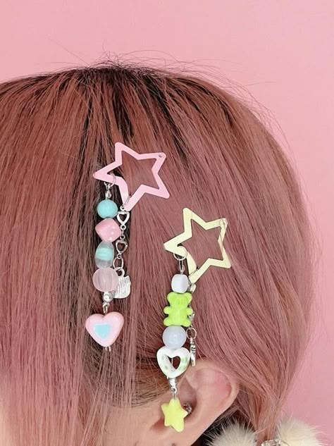 cutiekill-y2k-cute-star-hair-clip-ah0458 Cute Kawaii Jewelry, Preppy Hair Accessories, Kawaii Accessories Jewelry, Cute Core Accessories, Cute Hair Clips Aesthetic, Cutecore Accessories, Y2k Hair Clips, Miku Music, Hair Clips Y2k