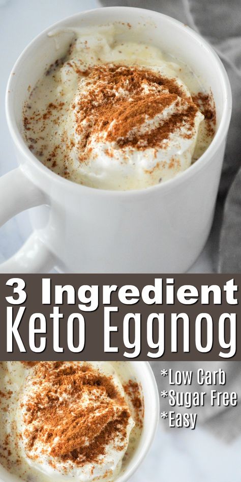 3 Ingredient Keto Eggnog - Use this easy low carb eggnog recipe to enjoy this classic holiday drink on the keto diet! This recipe includes an eggless version too! #keto #Ketorecipes #ketodiet #ketoeggnog #eggnog #egglesseggnog #christmaseggnog #christmasdrinks #christmas #eggnog #food #recipes Keto Eggnog Low Carb, Low Fat Eggnog Recipe, Keto Holiday Drink Recipes, Low Carb Egg Nog, Carnivore Egg Nog Recipe, Keto Egg Nog Recipe Homemade, Keto Eggnog Recipe, Carnivore Eggnog, Christmas Keto Recipes