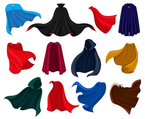 Superhero Cape Design, Superhero Cape Drawing, Flowing Cape Drawing Reference, Cape Animation, Cape Illustration, Super Hero Cape, Roman Gladiators, Cartoon Superhero, Premium Vector Cartoon