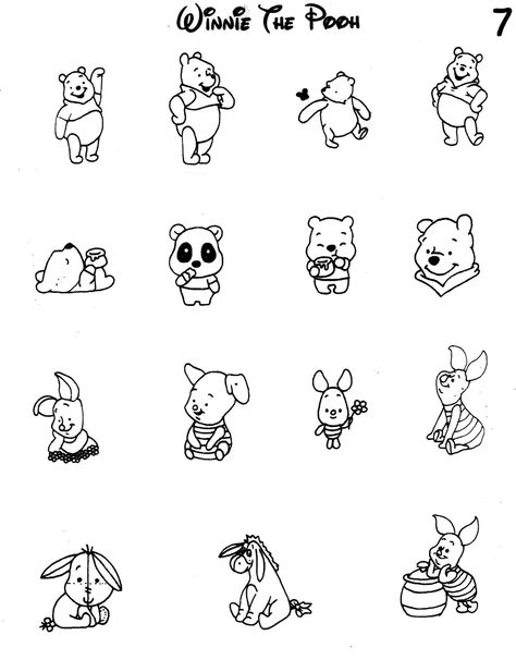 Minimalist Disney Tattoo, Tigger Outline Tattoo, Eeyore Tattoo Simple Outline, Winnie The Pooh Nail Art Stickers, Winnie The Pooh Outline Drawing, Winnie The Pooh Bullet Journal, Baby Elephant Tattoo, Winnie The Pooh Tattoos, Nail Art Stencils