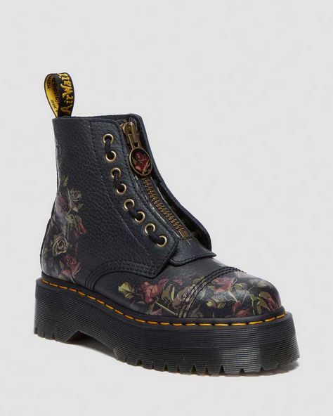 Floral Doc Martens, Floral Dr Martens, Dr Martens Sinclair, Painted Boots, Boys School Shoes, Leather Platform Boots, Mary Jane Platform Shoes, Soft Leather Boots, Black Dr Martens