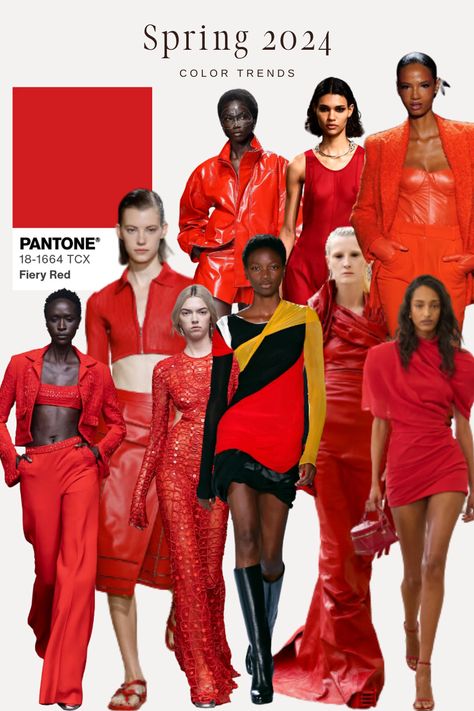 COLOR TRENDS  #FIERYRED #RED #PANTONE #SPRINGTRENDCOLOR #TREND #COLOR Red Pantone, 90s Fashion Trends, Design Color Trends, Chic Capsule Wardrobe, Fashion Magazine Design, Ss 2024, Spring Summer Fashion Trends, Fashion Trend Forecast, Color Trends Fashion