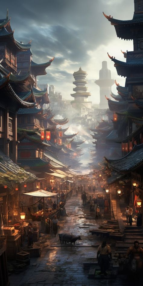 Sinegard Academy, Fantasy Chinese City, Japanese Fantasy City, Chinese Palace Fantasy Art, Chinese Fantasy Art Landscape, Fantasy Town Concept Art, Chinese Fantasy Art, Japanese Fantasy Art, Chinese Palace