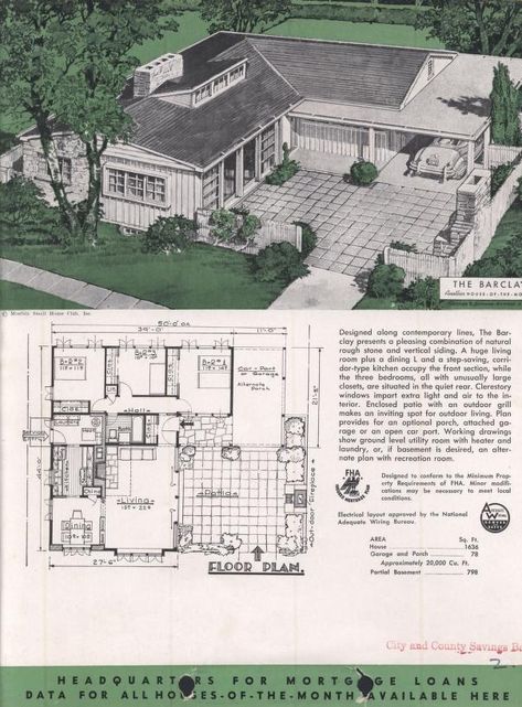 1950 House Plans, Mcm House Plans, Small House Floorplan, Home Decor Ideas Vintage, Vintage Home Decor Ideas, Sims 2 House, Vintage Home Interior, Vintage Floor Plans, Mid Century Modern House Plans