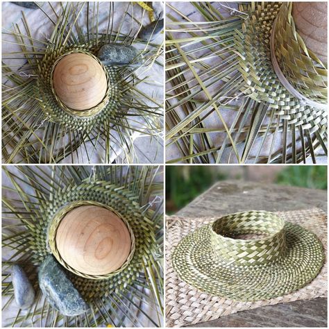 Meremade® Pattern 002 Flax Visor | Flaxweaving's Blog Lauhala Weaving Tutorial, Topi Anyaman, Thai Hat, Hawaiian Hats, Flax Designs, Flax Weaving, Hawaiian Crafts, Maori Patterns, Coconut Leaves