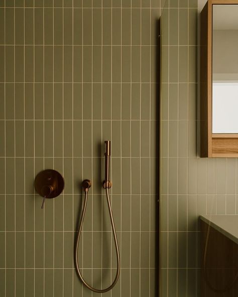 Bathroom designed by @lessnessstudio. #interiordesign #interior #interiors #interiorinspiration #interiorphotography #design #bathroom… | Instagram Bathroom Architecture, Rectangular Tiles, Big Bathtub, 2024 Bathroom, Instagram Bathroom, Architecture Magazines, Design Bathroom, Compact Living, Green Bathroom