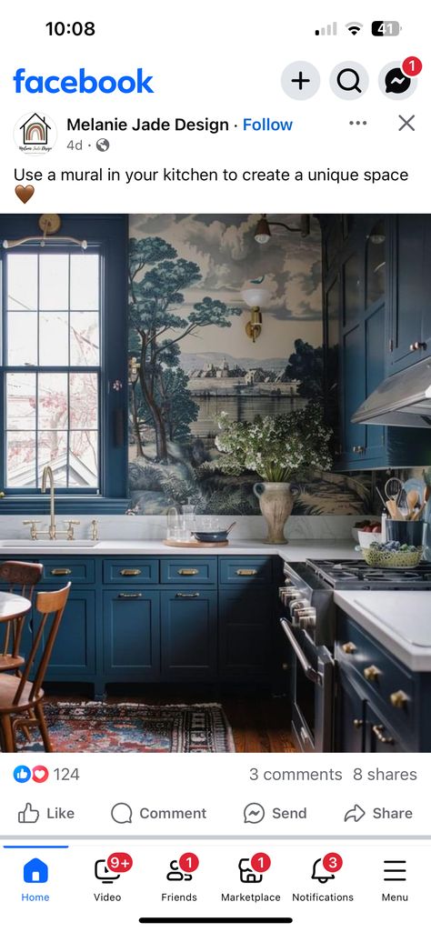 Navy Kitchen Walls, Chinoiserie Kitchen, Navy Blue Kitchen, Navy Kitchen, Blue Chinoiserie, Kitchen Walls, Blue Kitchens, Home Reno, Southern Living