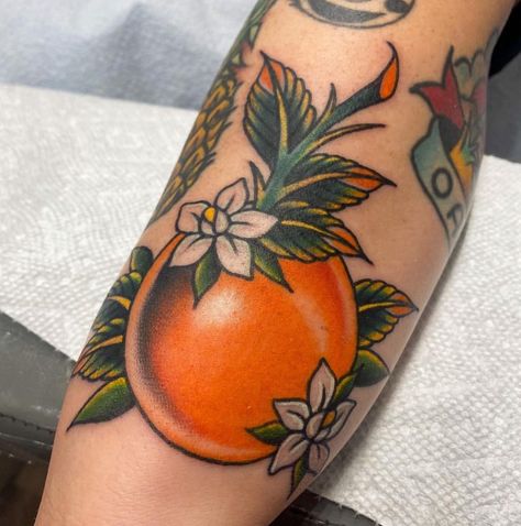 Gustavo Jaimes | 🍊range | Instagram Torch Tattoo, Orange Blossom Flower, Traditonal Tattoo, Orange Tattoo, Peach Tattoo, Florida Tattoos, Traditional Tattoo Flowers, Clever Tattoos, Orange Blossoms