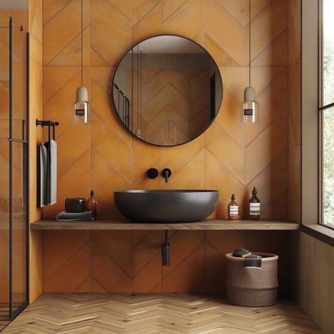 9+ Earthy Terracotta Bathroom Flooring Ideas for a Rustic Charm • 333k+ Inspiring Lifestyle Ideas & Images Terra Cotta Bathroom, Brick Style Tiles, Terracotta Bathroom, Bathroom Flooring Ideas, Hexagon Tile Bathroom, Rust Wall, Terracotta Flooring, Earthy Terracotta, Inspiring Lifestyle