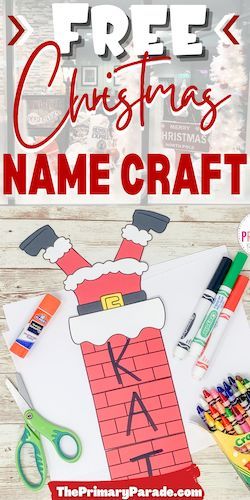 Santa name craft Santa Projects For Preschoolers, North Pole Crafts For Preschool, Christmas Name Crafts For Kids, Christmas Name Recognition Activities, Cut And Paste Christmas Craft, Santa Claus Activities For Kids, Preschool Christmas Activities Crafts, Sleigh Crafts For Kids, Santa Ornaments Diy For Kids