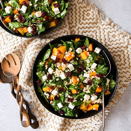 Butternut Squash Salad Recipes, Barley Salad Recipes, Spinach Cooked, Pasta Sauce Seasoning, Sipping Broth, Mushroom Barley Soup, Barley Recipe, Barley Salad, Butternut Squash Salad