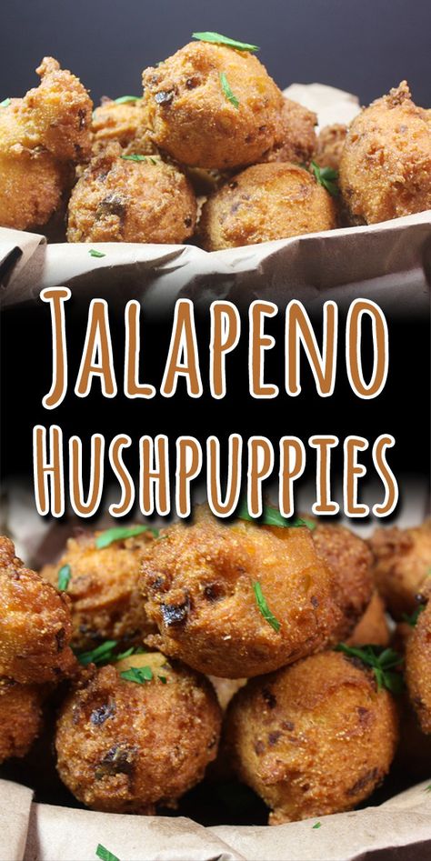 Fish Fry Ideas, Jalapeño Hush Puppies, Jalapeno Hush Puppies, Homemade Hushpuppies, Fish Fry Party, Fry Ideas, Fried Cornbread, Hush Puppies Recipe, Hush Puppy