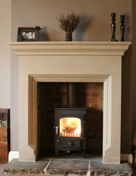 Natural Stone Fire Surrounds | Peak District | Heritage Stoneworks Ltd Sandstone House, Granite Hearth, Log Burner Living Room, Fire Surrounds, Cottage Fireplace, Natural Stone Fireplaces, Stone Fireplaces, New House Living Room, Sitting Rooms