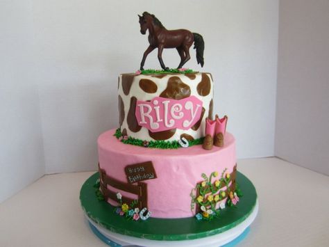 Here is another cute cake for a birthday .The horse is a toy horse that matches the birthday girl's new horse. There is no tutorial the cake is made with buttercream icing and fondant decorations. The horse is a toy that matches the birthday girl's new horse. Horse Birthday Cake Girl, Horse Cake Ideas, Fondant Horse, Cowgirl Birthday Cakes, Horse Cakes, Horse Birthday Cake, Silhouette Cake, Farm Cake, Horse Cake