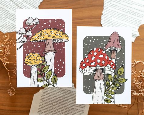 🍄 A6 Postcards with a whimsical toadstool design! Green or Brown.  Printed on 350 grams quality paper. With or without an envelope.  Available as a single card or a set of 2! Yellow Mushroom, Green Envelopes, Magic Forest, Book Icons, Brown Envelopes, Post Cards, Card Set, Green Yellow, The Netherlands