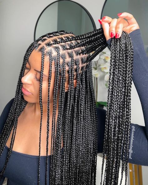 Image 1 of 1 Waist Length Knotless Braids, Small Medium Knotless, Knotless Box Braids Medium, Small Knotless Box Braids, Box Braids Medium, Box Braids Bun, Triangle Parts, Box Braids Styles, Box Braid Hairstyles