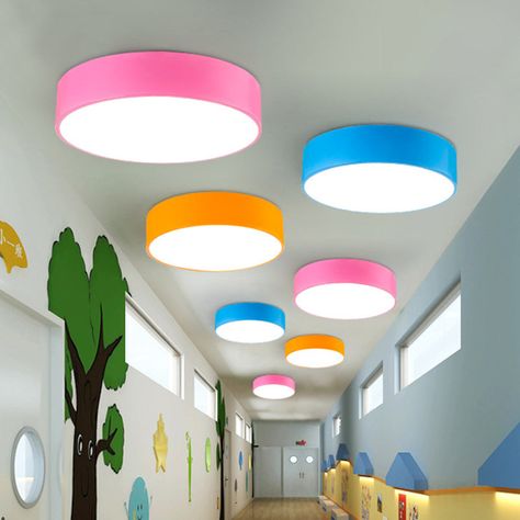 Acrylic Round LED Flush Mount Childrens Flushmount Ceiling Light for Kindergarten Flushmount Ceiling Light, Daycare Design, Childrens Lighting, Flushmount Ceiling Lights, Daycare Ideas, Kids Church, Pop Design, Home Ceiling, Light Bulb Types