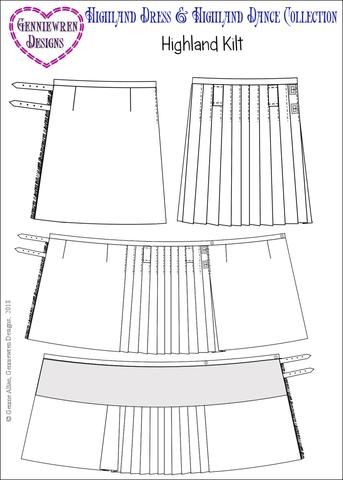 Highland Kilt Doll Clothes Pattern 18 inch American Girl Dolls | Pixie Faire Scottish Kilt Pattern, Kilt Sewing Pattern, Mens Clothing Patterns, Highland Dance Outfits, Kilt Pattern, Mode Tartan, Baby Born Kleidung, Dance Uniforms, American Girl Doll Diy