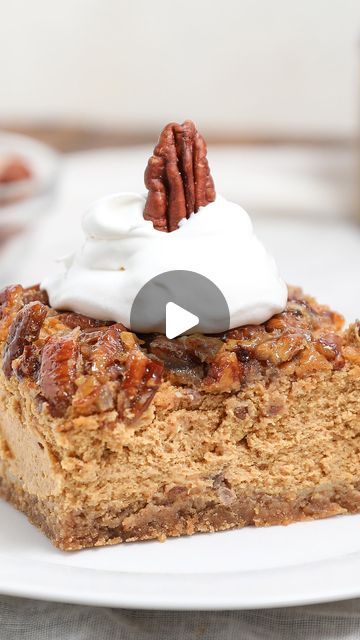 Danielle Cochran | THESALTYCOOKER®️ on Instagram: "Pecan Pie Pumpkin Cheesecake

The crunchy pecan pie topping, creamy pumpkin cheesecake is a match made in heaven! The combo is so good! #recipe ⬇️

Crust
2 1/2 cups graham cracker crumbs
6 tbsp butter, melted
1/2 tsp ground cinnamon

Pumpkin Cheesecake
24oz cream cheese, room temp
1 1/2 tbsp pumpkin seasoning
15oz can pumpkin puree (not pumpkin pie filling)
3/4 cup granulated sugar
1/3 cup light brown sugar, packed
3 Eggs
2 tsp vanilla extract
1/4 cup sour cream

Pecan Pie Topping
4 tbsp butter
1/2 cup granulated sugar
1/3 cup corn syrup
1 tsp vanilla extract
2 Eggs, room temp
1 cup pecans, chopped

Preheat the oven to 325 degrees. This will fit a 9”x9”x3” deep baking dish or a 7x11x3 deep baking dish. In a bowl add the 3 crust ingredients Pumpkin Cheesecake Sour Cream Topping, Sour Cream Cheesecake Topping, Pumpkin Squash, Pie Tops, Pumpkin Recipes Dessert, Crunchy Pecans, Pumpkin Pie Filling, Pumpkin Seasoning, Pumpkin Cheesecake