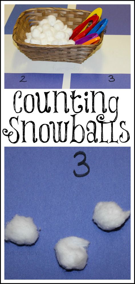 Counting Snowballs from www.fun-a-day.com - A winter math activity for preschoolers. Easy to set up, with a lot of learning! Preschool Winter Math, Winter Lesson Plan, Winter Math Activities, Winter Theme Preschool, Activity For Preschoolers, Winter Activities Preschool, Winter Classroom, Winter Math, Math Counting