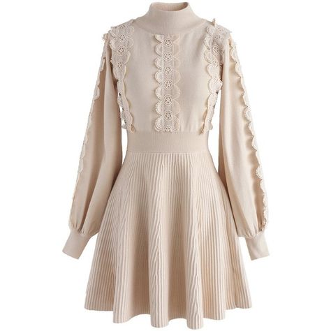 Staple Clothes, Clothes Pieces, Cream Knitted Dress, White Knit Dress, Crochet Knit Dress, Macrame Dress, Dress Cream, Church Outfits, Luxury Dress