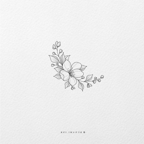 Cherry Blossom Tiny Tattoo, Cute Cherry Blossom Tattoo, Fineline Cherry Blossom Tattoo, Tattoo Ideas Cherry Blossoms, Bunami Ink Flowers, Cherry Branch Tattoo, Cherry Blossom Branch Drawing, Cherry Blossom Tattoo Drawing, Simple Cherry Blossom Tattoo