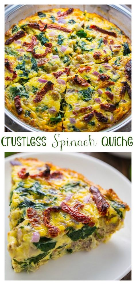 Tomato Egg Bake, Quiche Brunch, Quiche With Spinach, Sundried Tomato Recipes, Spinach Sausage, Sausage Quiche, Tomato Quiche, Homemade Brunch, Baker By Nature