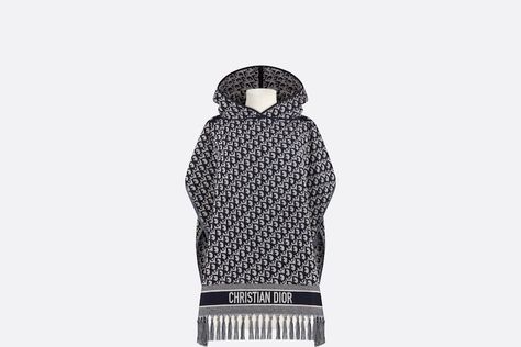 Dior Oblique Hooded Poncho Navy Blue Cotton - products | DIOR Blue Dior, House Pattern, Dior Oblique, Hooded Poncho, Christian Dior Couture, Open Sleeve, Dior Couture, America And Canada, Lady Dior Bag