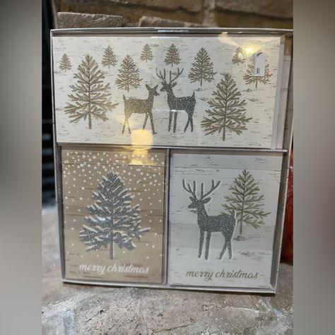 Punch Studio 18 Beautiful Christmas Cards Silver Glittery Deer & Trees With Decor Envelopes 9" X 4.25" & 6" X 4.5" These Are Wonderful!!!!!! New In Sealed Box Classy Christmas Cards, Deer Christmas Cards, Gorgeous Christmas Cards, Unique Christmas Cards, Classy Christmas, Beautiful Christmas Cards, Christmas Card Crafts, Card Crafts, Diy Christmas Cards