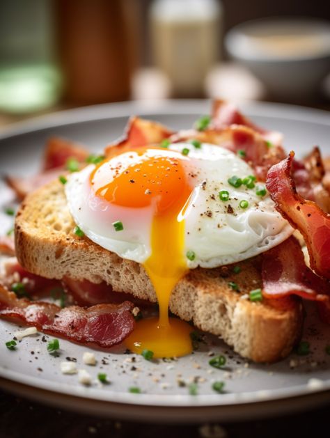 Egg And Bread Recipes, Fried Egg On Toast, Toast Bacon, Breakfast Bread Recipes, Breakfast Photo, Toasted Bread, Food Drink Photography, Health Dinner, Health Dinner Recipes