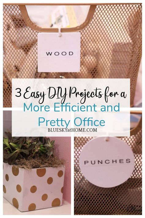 3 Easy DIY Projects for a More Efficient and Pretty Office. Home office ideas for storage that looks attractive with DIY storage solutions. Diy Office Decor At Work Dollar Store, Office Door Signs Diy, Dollar Tree Office Decor Easy Diy, Office Diy Ideas, Very Small Office, Office Organization At Work Dollar Tree, Desk Organization Diy Cardboard, Diy Storage Solutions, Office Diy