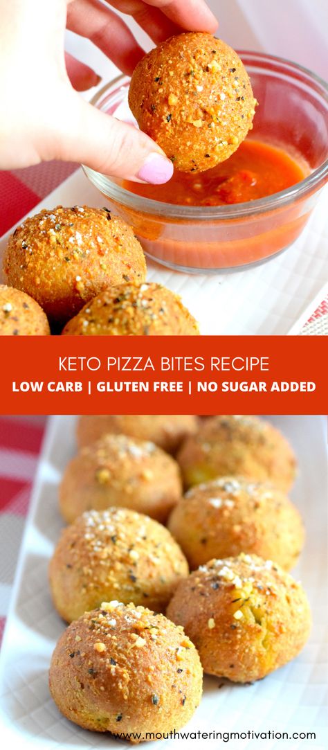 Keto Pizza Bites. Delicious little golden baked balls of dough packed with pizza fillings of your choice! These are super tasty and make a perfect low carb lunch or keto snack. #ketosnacks #lowcarbsnacks #ketopizzabites #ketopizza #lowcarbpizza Pizza Bites Keto, Pizza Balls, Low Sugar Dinners, Dinner Recipes Healthy Low Carb, Keto Dinner Recipes, Low Carb Low Fat Recipes, Keto Lasagna, Easy Keto Recipes, Diet Recipes Easy