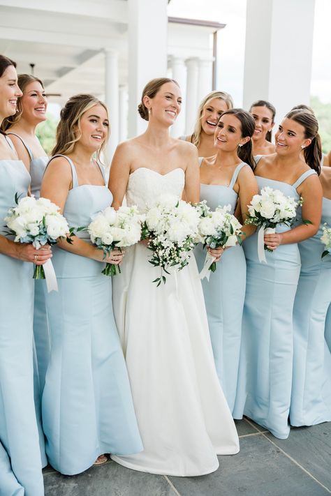 Bridesmaid Colors Spring, Classy Bridal Party, Light Blue Bridal Party, Blue Bridal Party, Bride And Bridesmaid Pictures, Light Blue Bridesmaid Dresses, Light Blue Bridesmaid, Birmingham Wedding, Bridesmaid Colors