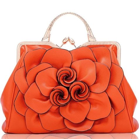 Formal Clutch, Flower Women, Luxury Leather Bag, Flower Handbag, Flower Bag, Drag Queens, Leather Flowers, Satchel Tote, Orange Bag