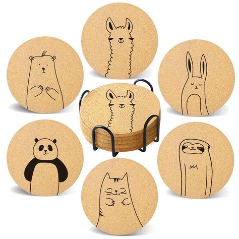 PRICES MAY VARY. 【6-Piece Set with Holder】: Keep your coasters organized and easily accessible for use on your coffee table or desk 【Natural Cork Material】: Durable, eco-friendly, and moisture-absorbing, easy to clean, perfect for use as coasters with Cowboy for drinks 【Protect Your Table】: Designed to guard against water rings, stains, and scratches, making them great for wooden tables,bar,coffee tabletop 【Lightweight and Compact】: Perfect for use at home, in the office, or as outdoor coasters Coffee Coaster Ideas, Outdoor Coasters, Bday Activities, Coaster Painting, Office Kitchen Decor, Coffee Table Office, Gifts For New Home, Coaster Ideas, Cork Wood