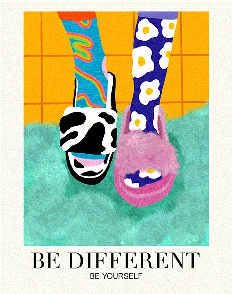 Be different socks poster on Behance Poster Prints Design, Being Different Art, Quirky Illustration Art, Modern Illustration Design, Poster With Illustration, Socks Design Illustration, Socks Graphic Design, Poster Illustration Design Ideas, Being Different Illustration