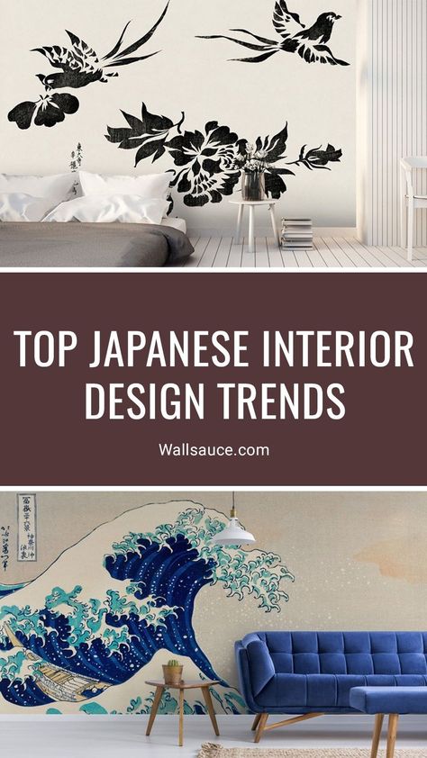 Asian Style Living Room Decor, Japanese Inspired Room Aesthetic, Japanese Theme Bedroom Ideas, Japanese Room Decor Bedroom Designs, Japan Inspired Bedroom, Blue Japandi Bedroom, Japanese Teen Bedroom, Japan Bedroom Japanese Style, Monochrome Mural