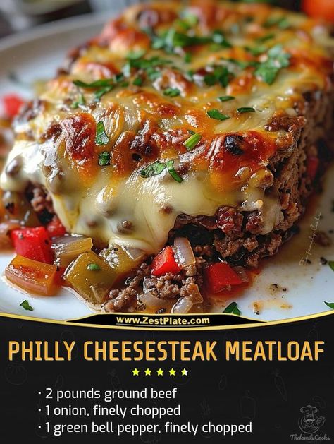 Easy and tasty recipes | Philly Cheesesteak Meatloaf | Facebook Philly Cheesesteak Meatloaf Recipe, Philly Cheese Meatloaf, Philly Cheese Steak Meatloaf, Cheesesteak Meatloaf, Philly Cheesesteak Sloppy Joes, Cheese Stuffed Meatloaf, Crockpot Meatloaf, Cheese Steak, Philly Cheese