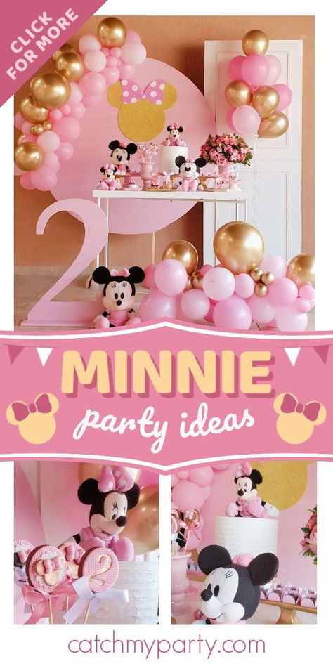 Pink Minnie Mouse Birthday Party, Girl Birthday Party Themes, Minnie Mouse Birthday Theme, Minnie Mouse Party Decorations, Minnie Mouse Theme Party, Minnie Mouse Birthday Party Decorations, Minnie Mouse Birthday Decorations, 2nd Birthday Party For Girl, Minnie Mouse Birthday Cakes