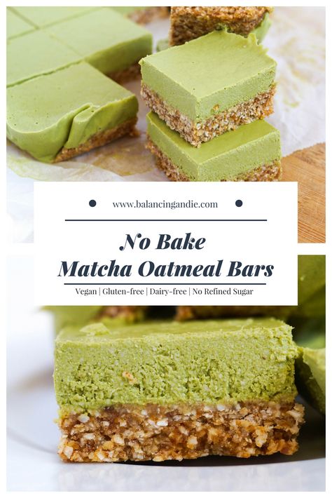 Healthy Pastry, Matcha Oatmeal, Clean Sweets, Matcha Dessert, Dessert Vegan, Green Tea Recipes, Matcha Recipe, Oatmeal Bars, Raw Desserts