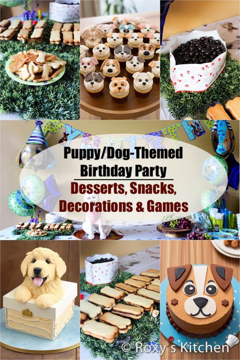 Puppy Themed Desserts, Puppy Desserts Birthday Parties, Dog Shower Party, Dog Themed Birthday Party Snacks, Puppy Party Desserts, Puppy Birthday Food Ideas, Food For Puppy Theme Party, Dog Party Cake Ideas, Doggy Party Ideas Puppy Birthday