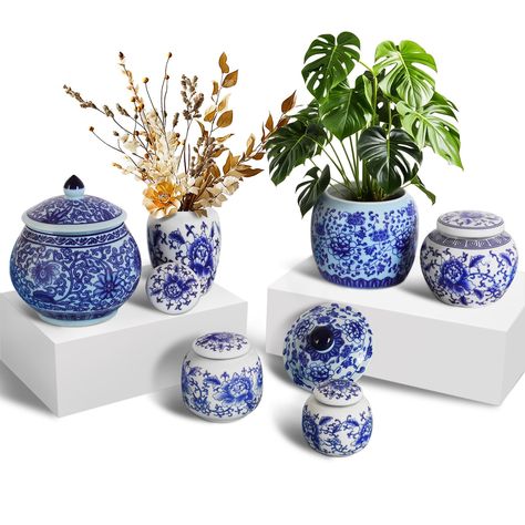 PRICES MAY VARY. 【Package Includes】 Discover 6 distinctive styles in each set, You'll receive 6 blue and white vases, each adorned with exquisite paintings and superb craftsmanship. Every vase is hand-painted, adding a unique and elegant touch to your home. 【Superior Quality】 Our blue and white ceramic vase is meticulously handcrafted, Each vase boasts intricate painting and fine workmanship.The Ceramic Vase is hard, durable, and won't discolor, making it easy to maintain. 【Varying Vase Sizes】 T Blue Chinoiserie Decor, French Style Decor, Classic Vase, Accent Shelf, Chinoiserie Decor, Cute Office Decor, Chinoiserie Vase, Chinoiserie Decorating, Blue Chinoiserie